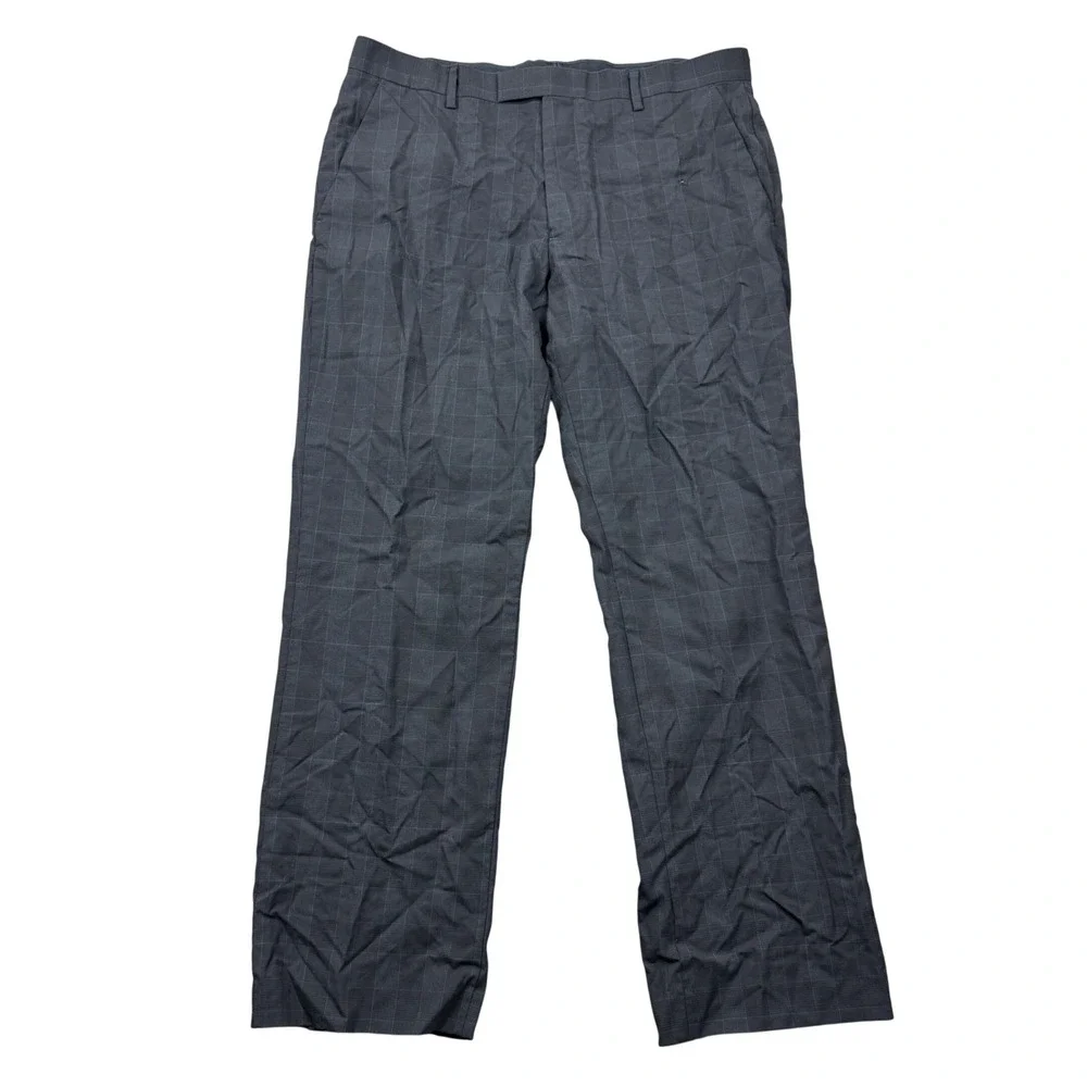 Banana Republic Mens 34x30 (34x29) Wool Tailored Navy Plaid Dress Pants Preppy
